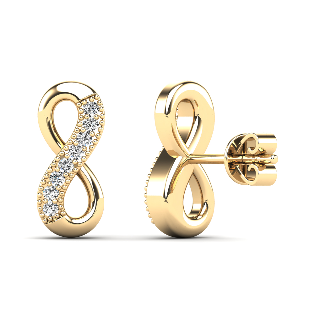 0.07 Carat Natural Round White Diamond Infinity Stud Earrings for Women in 10K Yellow Gold