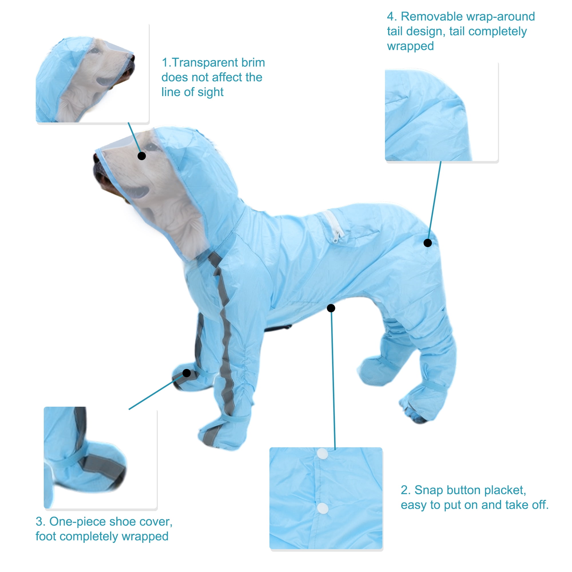 Unique Bargains Dog Raincoat Full Coverage with Reflective Strip Design M Size