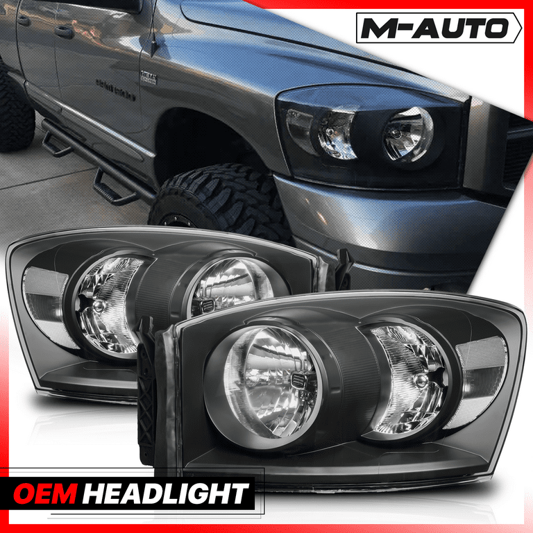 M AUTO Headlights Assembly for 06 07 08 Dodge Ram 1500 06 09 Ram 2500 3500 Pickup Black Housing Clear Lens Clear Corner
