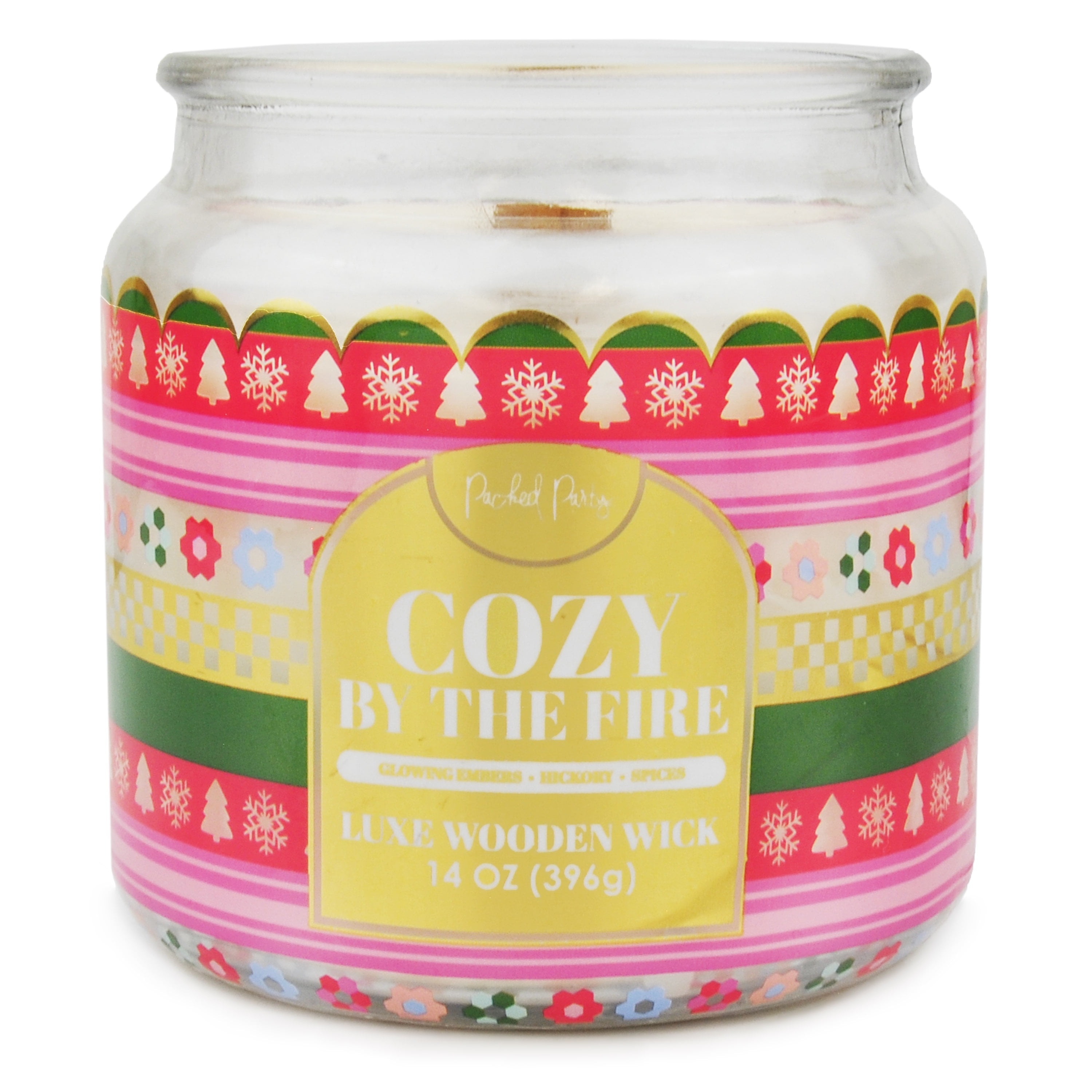 Packed Party Cozy By The Fire Candle with Wood Wick, 14-Ounce