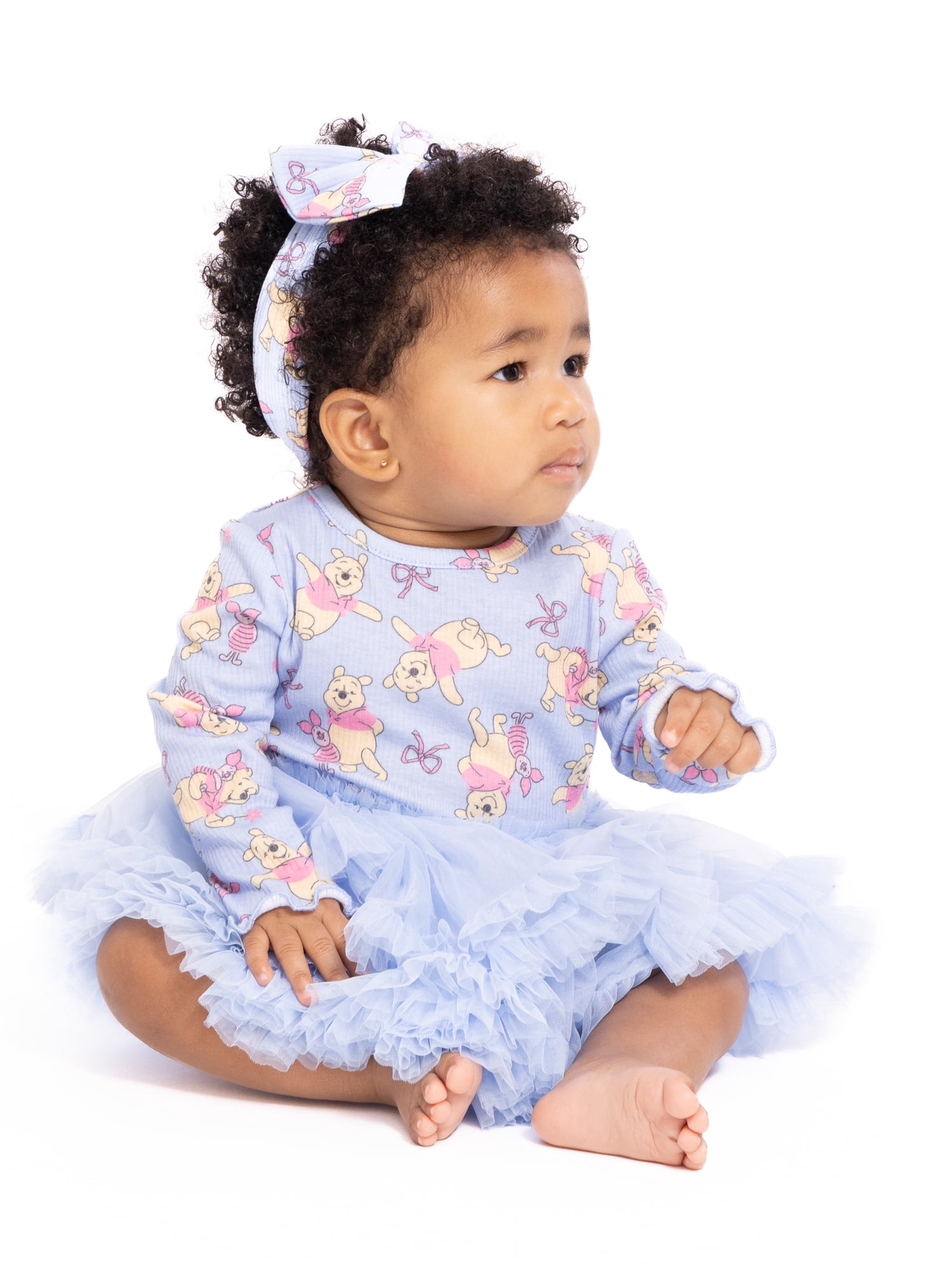 Winnie the Pooh Baby Girls Print Tutu Dress Bodysuit and Matching Headband, 2 Piece, Sizes Newborn-24M