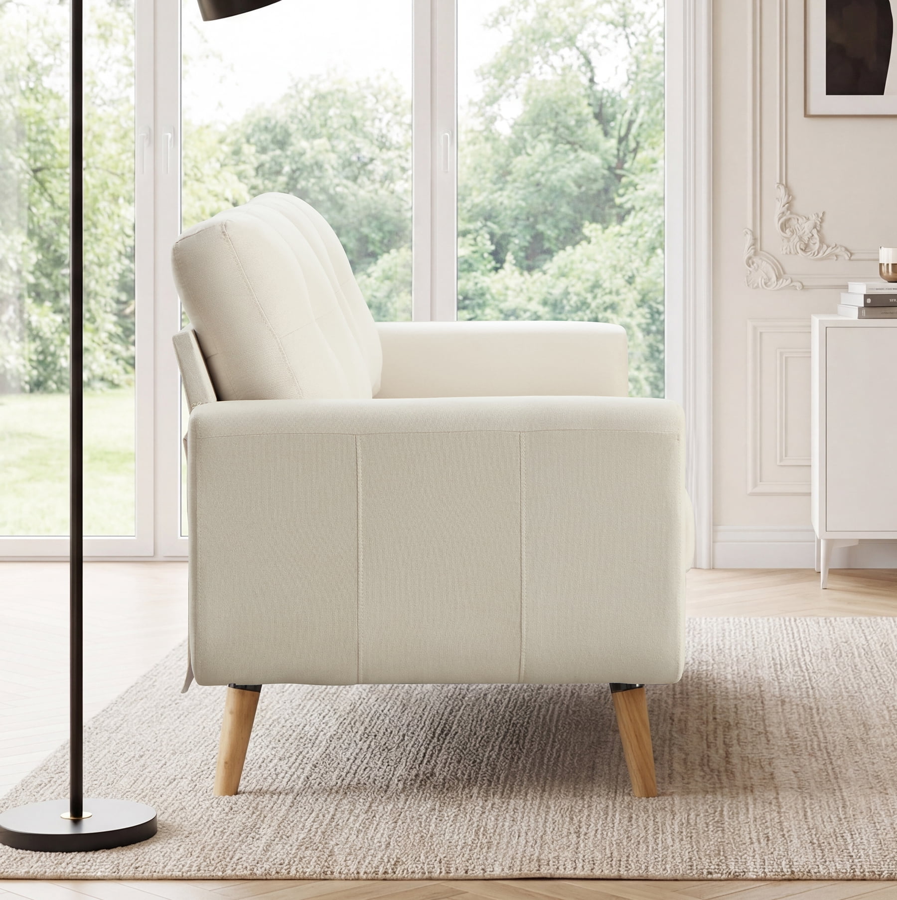 Ebello 2-Seater Sofa with Detachable Back Cushion, Fabric Upholstered Loveseat with Soft Seat Cushion for Living Room, Apartment, Office – 3 Colors (Beige)