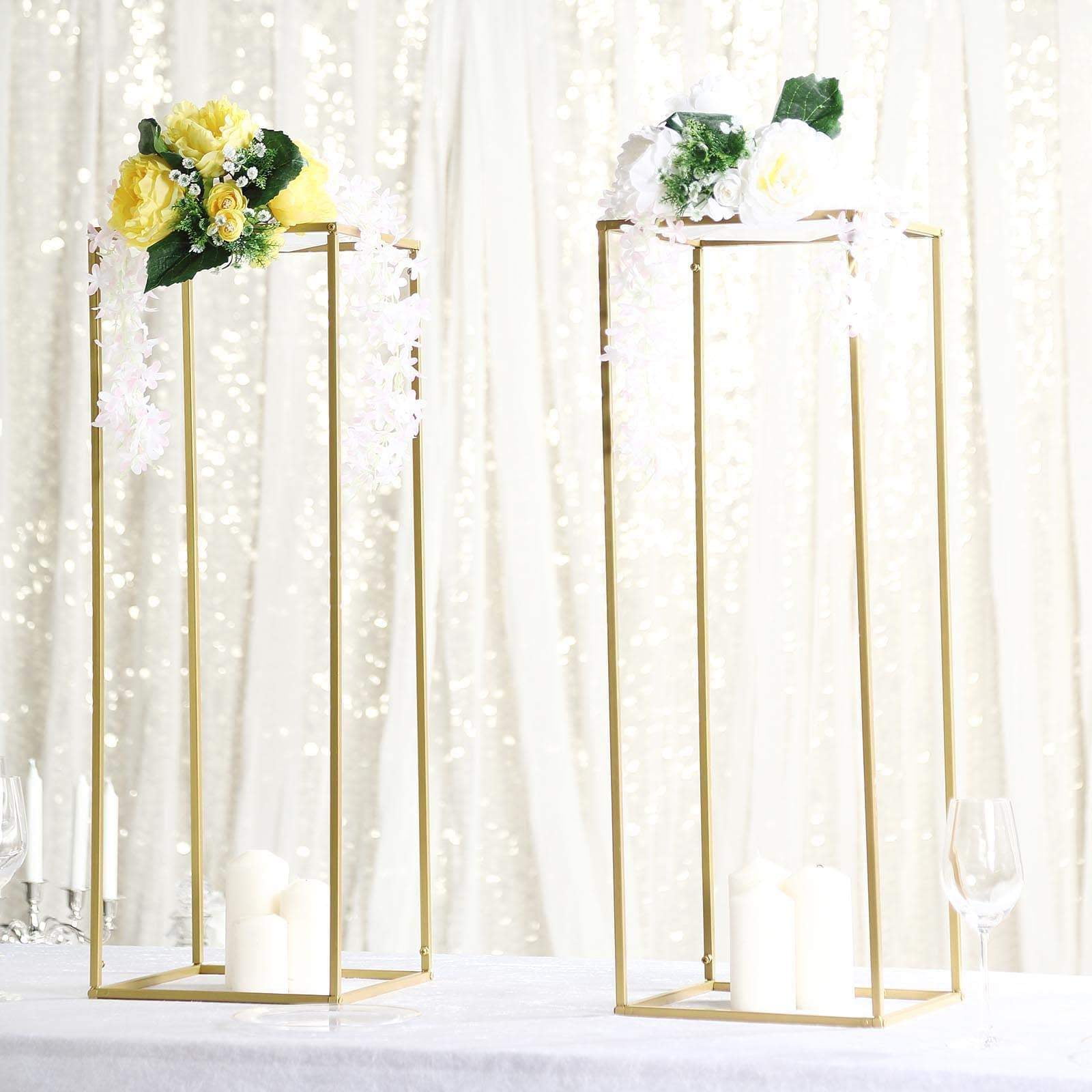 Efavormart 2 Pack Matte Gold Wedding Flower Stand Metal Vase Column ...