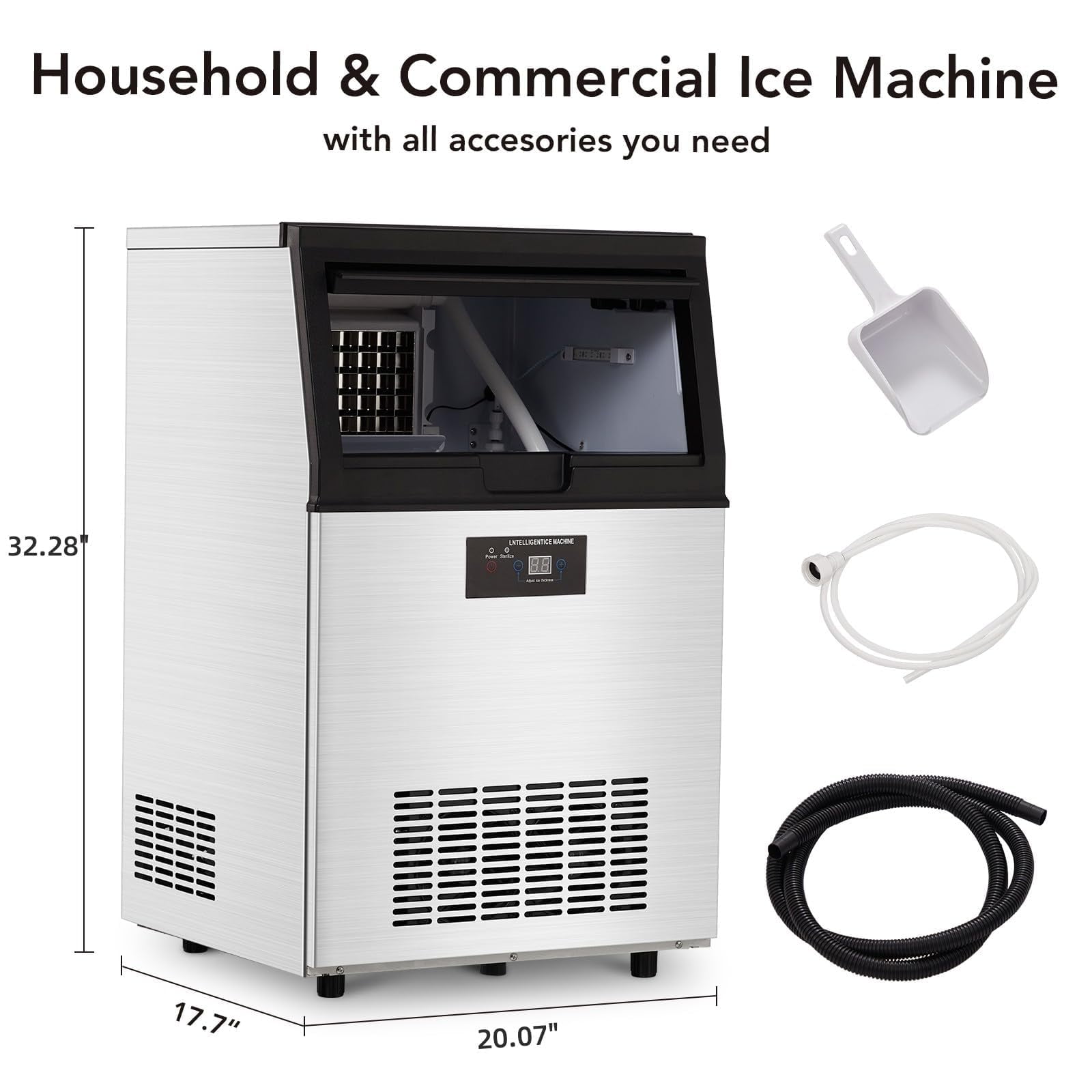 Towallmark Commercial Under-Counter Ice Machine, 110 lbs Daily Output, 33 lbs Storage Capacity