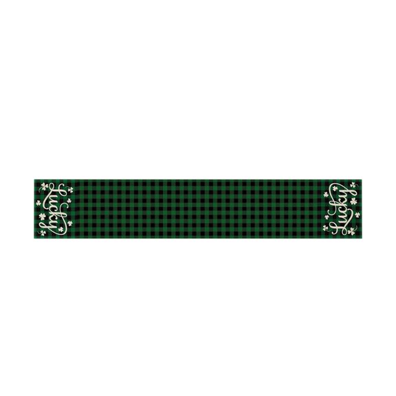 MXTPOV St.Patrick's Day Table Runner, Green Buffalo Plaid Clover Table Runners, Seasonal Spring Table Decor for Party Home Decor, St Patricks Day Decorations, 13x72 Inch