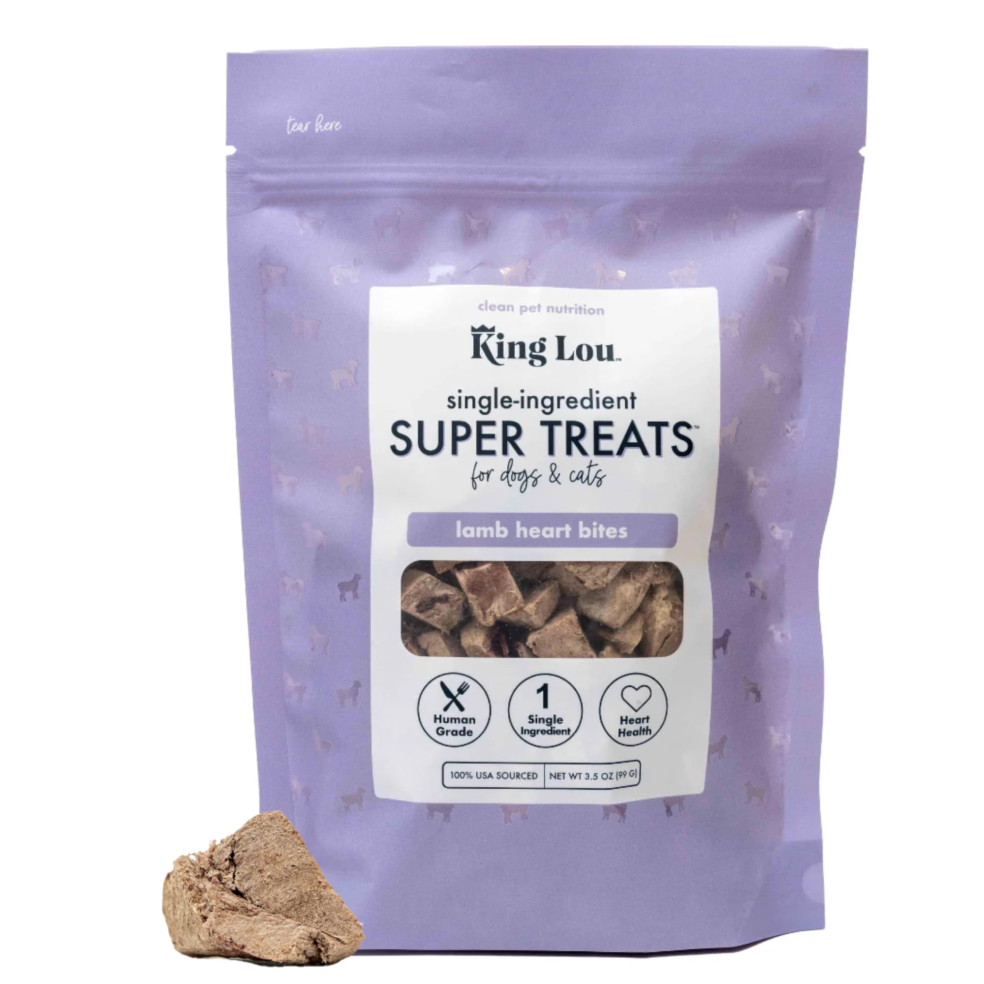 King Lou Pets - Lamb Hearts for Dogs and Cats - USA-Made Freeze Dried Lamb Dog Treats - Taurine, Zinc, and Iron - 3.5 oz Prior to Freeze-Drying