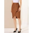 thumbnail image 5 of INSPIRE CHIC Women's Summer Skirts Faux Wrap Tie Front Knee Length Skirt Brown XS, 5 of 6