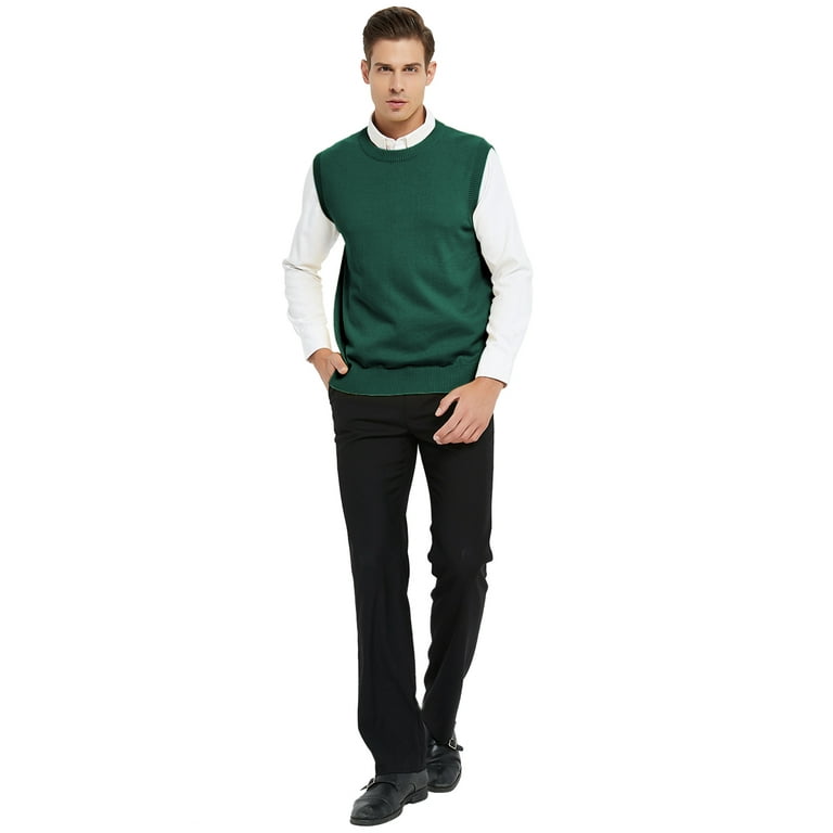 Toptie Men's Business Sweater Vest Cotton Jumper Top-Green-XL 