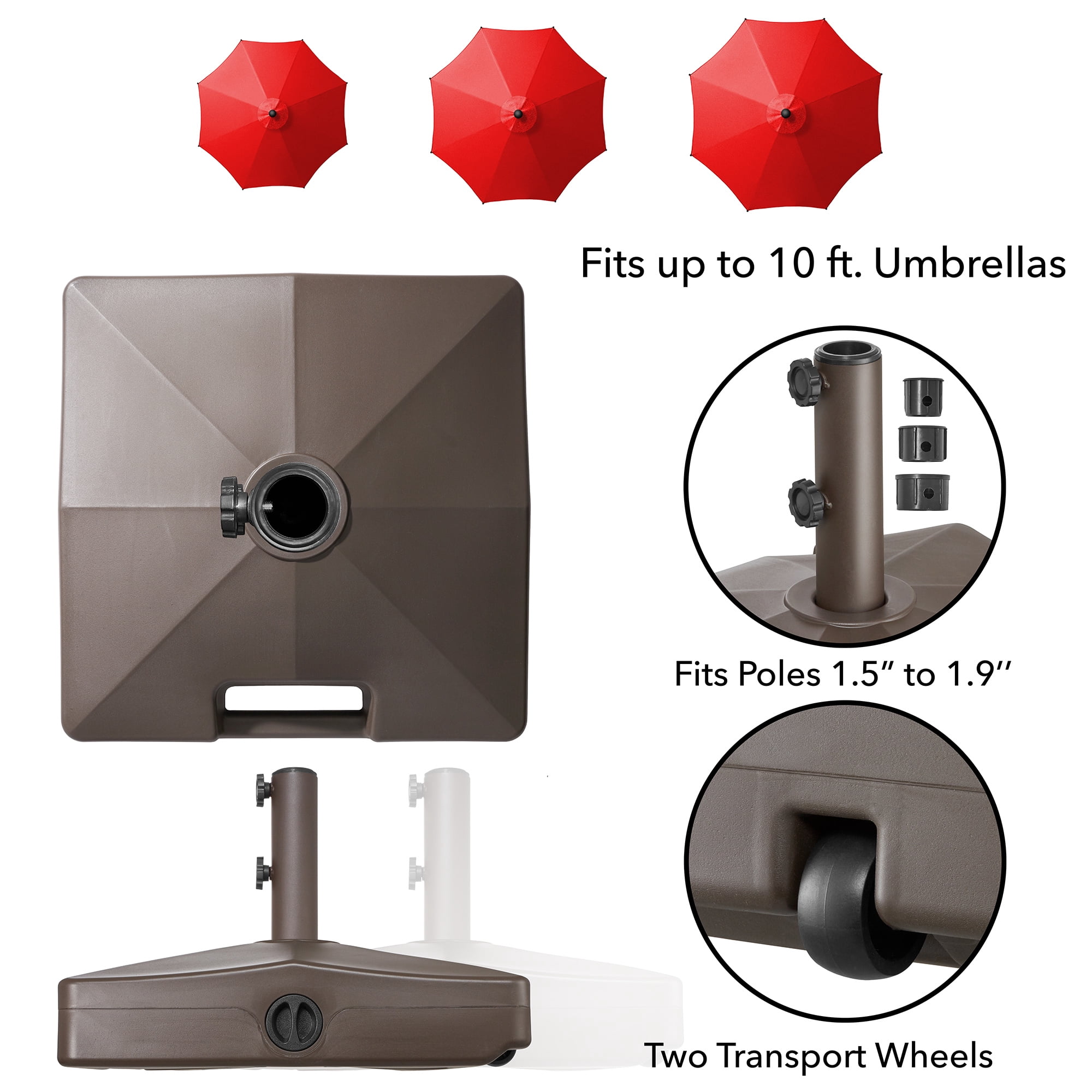 100lb Capacity Fillable Mobile Umbrella Base Stand 2 Wheels and Handle - Brown