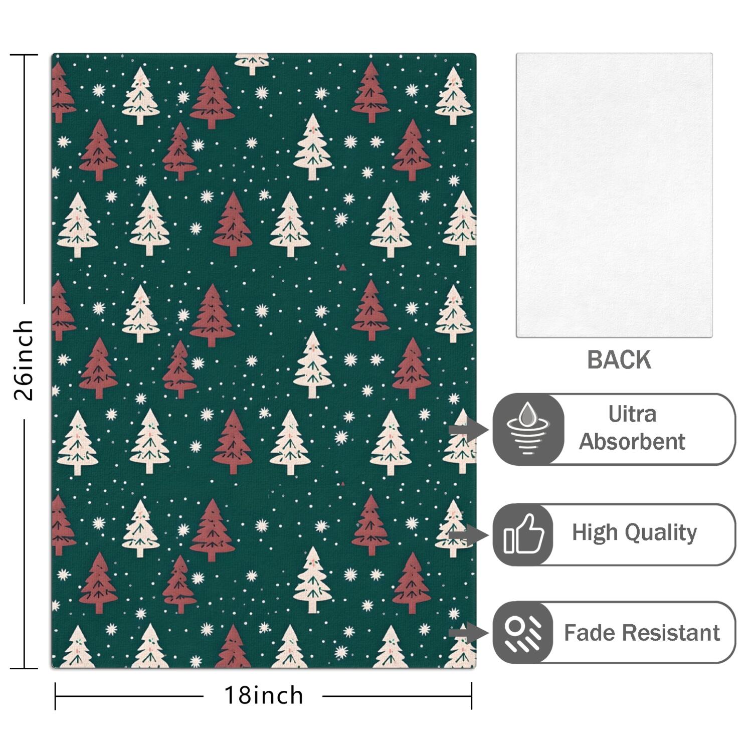 6 Pcs Funny Kitchen Towels,Dark Green Christmas Tree Pattern Microfiber Dish Towels,Kitchen Tea Towels,Kitchen Towel Set (18" X 26")