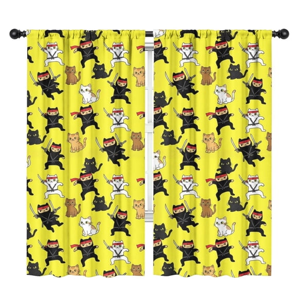 Blackout Kids Curtains,Ninja Cat Yellow Pattern Children's Insulated Curtains Set Of 2,Bedroom Essentials,Toddler Room Decor 42"x84"