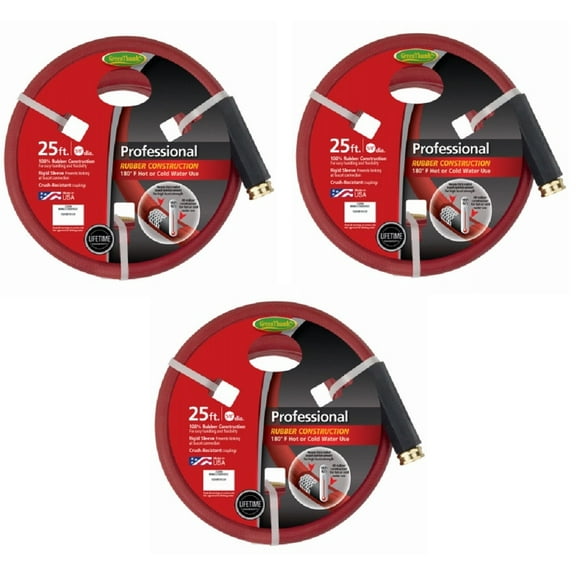 Green Thumb 8696GT-25 5/8" Inch x 25' Foot Professional Red Rubber Hot Water Garden Hose - Quantity of 3