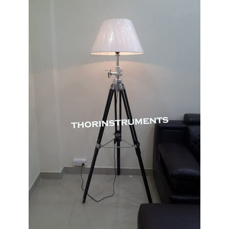 Nautical Black Wood Tripod Silver Finish Floor Lamp