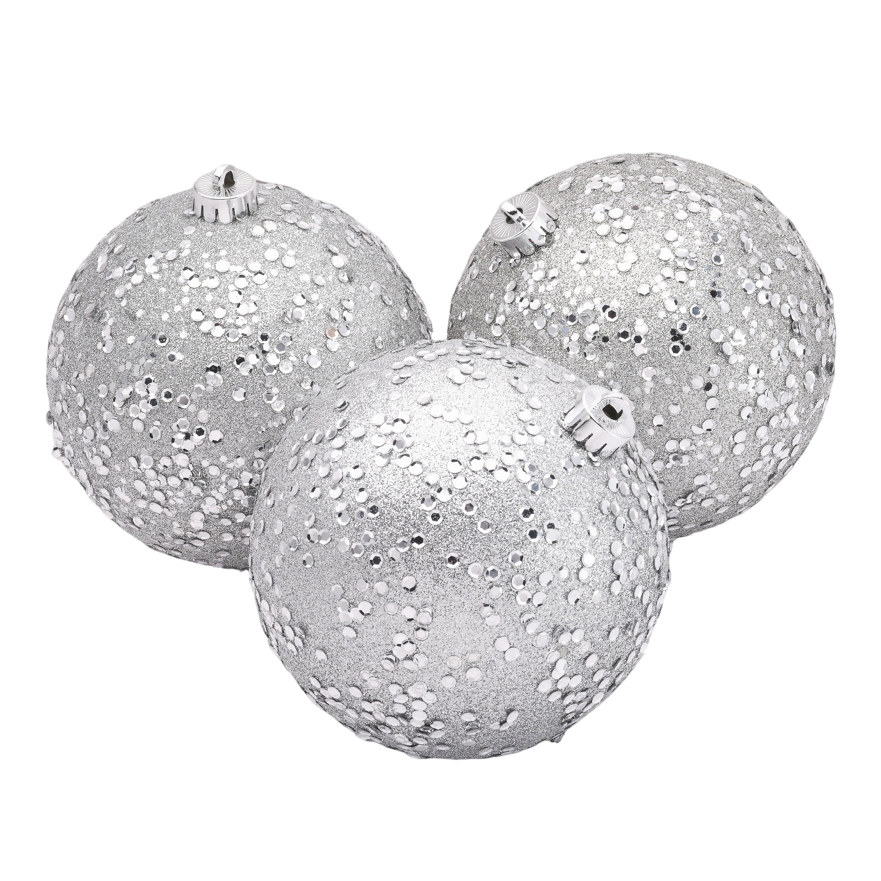 4-Count Silver Glitter Ball Shatterproof Christmas Ornaments, 6.5", by Holiday Time