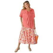 Woman Within Women's Plus Size Short-sleeve Denim Jacket Color: Sweet Coral Size: 20