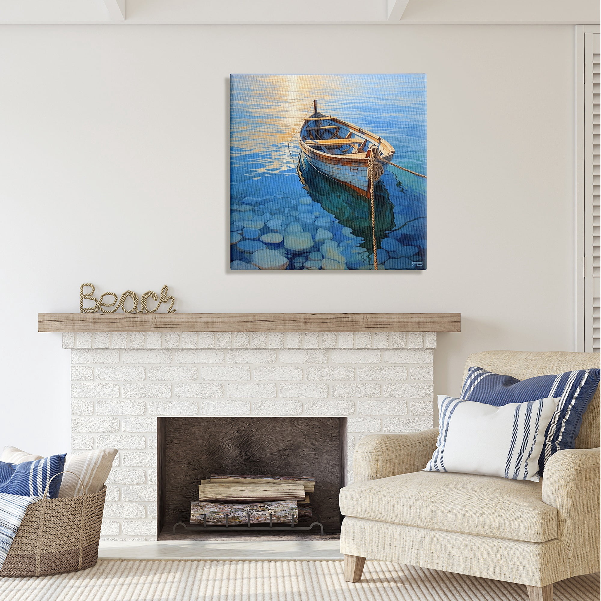 Stupell Industries Rowboat & Pebbled Shore Transportation Painting Gallery Wrapped Canvas Art Print Wall Art, 30 x 30