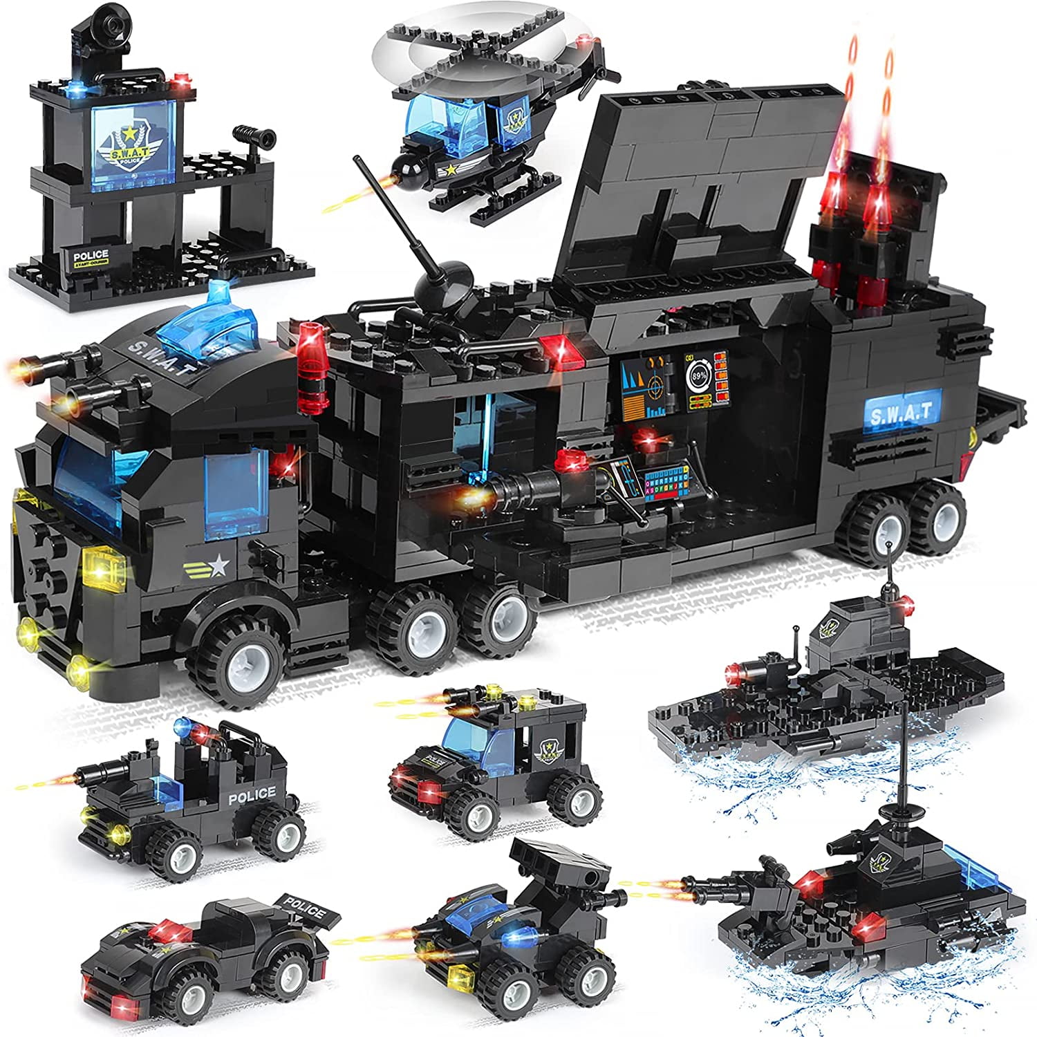 Police Station Truck Model Building Blocks City Machine Children Puzzle SWAT 