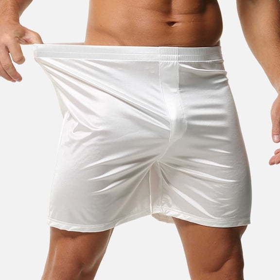 Kaluayu Mens Satin Boxers Lounge Shorts Solid Color Sleepwear Casual Silky Pajama Shorts