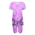 thumbnail image 3 of Blusas para las Mujeres Casual Impreso Cuello en V Manga Corta Blusa Pantalones Cortos, Conjuntos de Ropa para las Mujeres, 3 of 5
