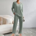 thumbnail image 2 of Diufon Women's Oversized Pajama Set 2 Piece Knitted Long Sleeve V Neck Tops and Wide Leg Pants Sleepwear Outfit, 2 of 7