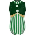 thumbnail image 2 of TiaoBug Kids Girls Christmas Santa Elf Costume Dance Leotards Sleeveless Striped Sequins Skating Jumpsuit Green 14, 2 of 6