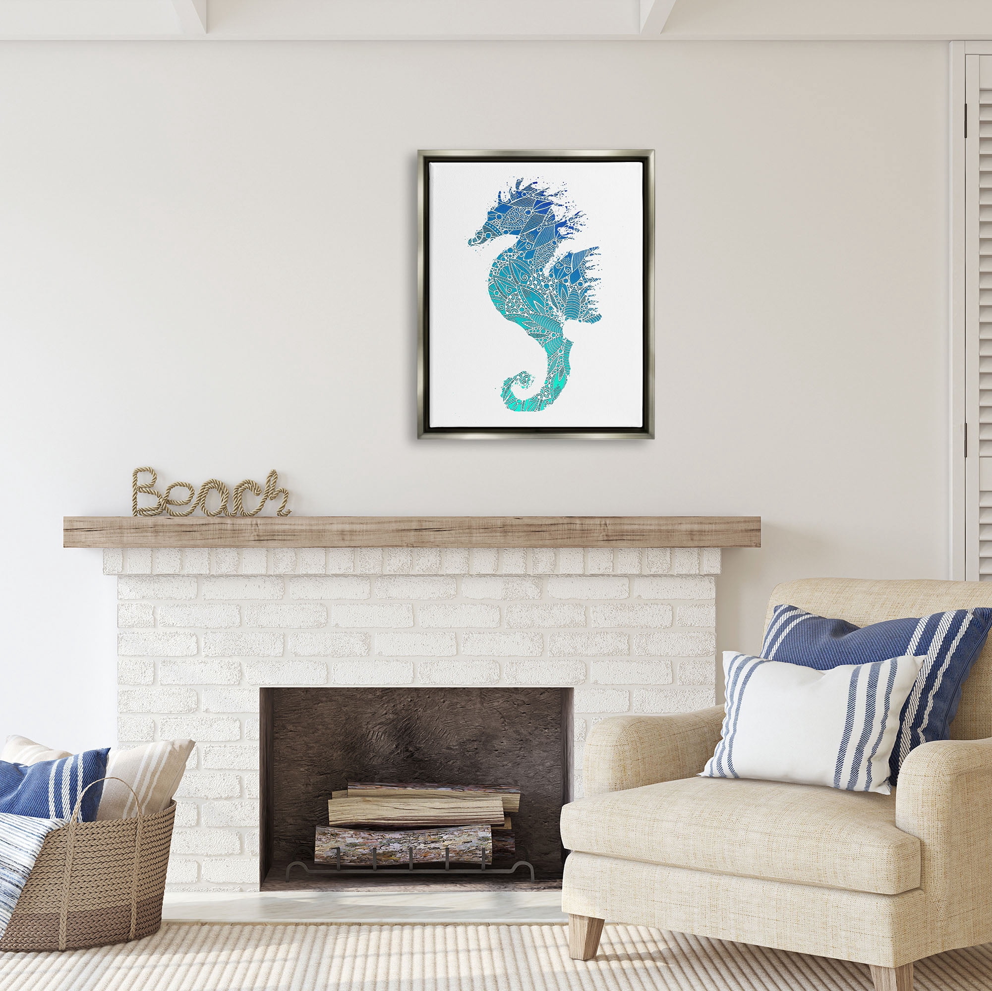 Stupell Industries Fractal Patterned Seahorse Animals & Insects Painting Gray Floater Framed Art Print Wall Art, 25 x 31