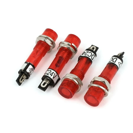 Unique Bargains 4Pcs Panel Mounting Round Head Red Indicator Pilot Light Lamp DC 24V