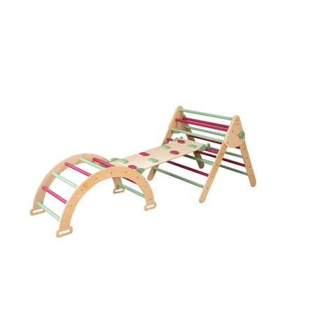 Woodandhearts Home Playground: Ladder with Triangle and Climbing Arch  Playing Set  Soft Fall color  Standard size  for Kids 2-6 years