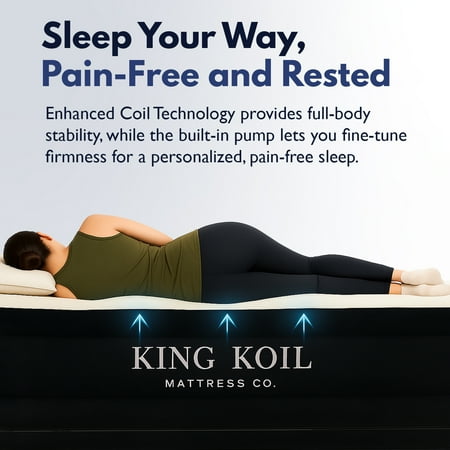 King Koil Luxury Air Mattress Queen with Built in Pump, Integrated Premium Pillow Inflatable Airbed for Guests, Camping & Home (Manufacturer Warranty)
