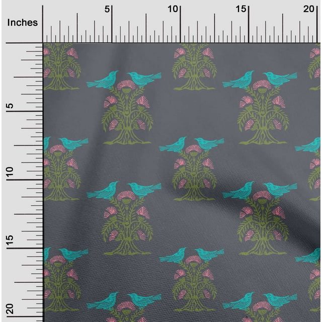oneOone Cotton Flex Fabric Bird & Tree Block Print Fabric BTY 40 Inch Wide