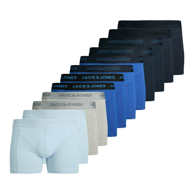 JACK&JONES Boxers para hombre, paquete de 12 - JACCOOPER TRUNKS 12 PACK, mezcla de algodón Negro/Azul/Veerde L (Large)