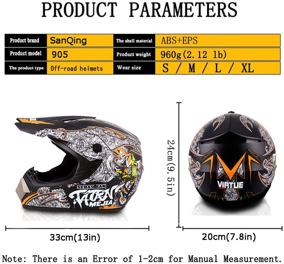 Motocross Helmet,Full Face Motocross Quad Youth Helmet DOT Downhill Dirt Bike MX ATV Motorbike Helmet Gloves Goggles Mask 4 Piece Set 
