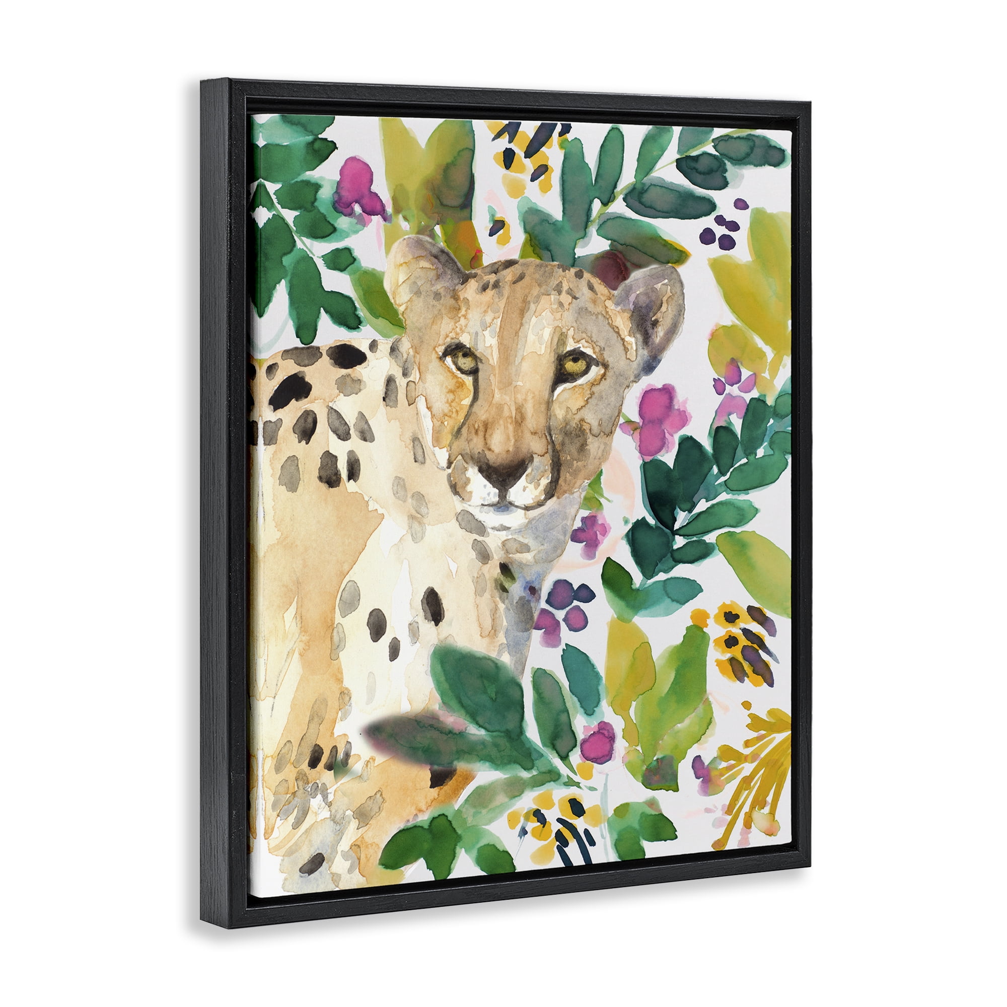 Stupell Industries Garden Plants Cheetah Black Framed Floater Canvas Wall Art, design by Lanie Loreth