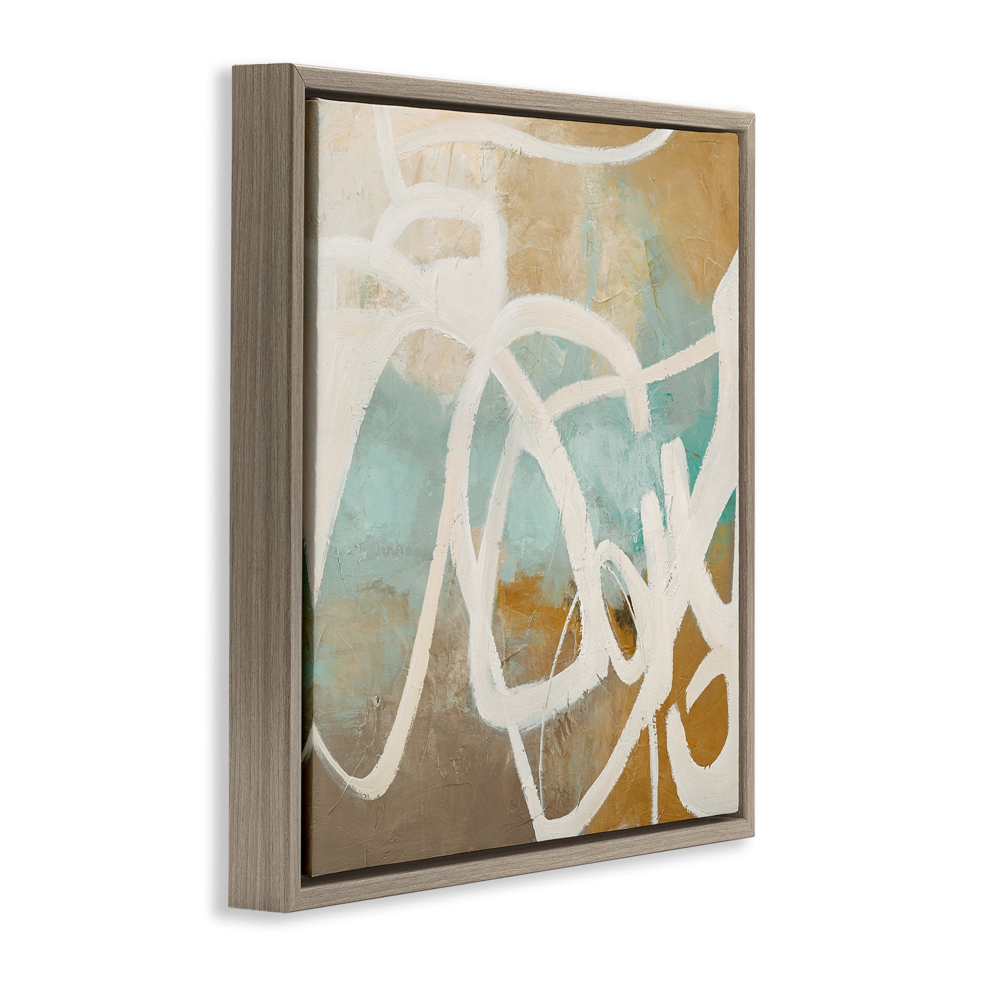 Stupell Industries Neutral Design With Squiggle Abstract Painting Brown Floater Framed Canvas Art Print Wall Art, 18 x 18
