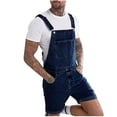 thumbnail image 1 of Hombres Casual Moda Sólido Pecho Bolsillo Denim Pantalones Cortos Rasgados Tipo Recto Monos, 1 of 5