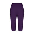thumbnail image 4 of Olyvenn Women Capri Leggings Summer 2025 Comfy Stretchy Leggings High Waist Slim Fit Workout Running Tights Cut-Out Leg Capris Purple XL, 4 of 5