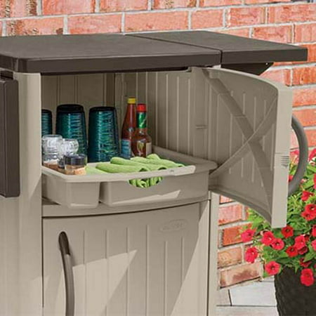 Suncast Outdoor Grilling Prep Station, Suncast Outdoor Grilling Prep Station Table With Storage Taupe Brown