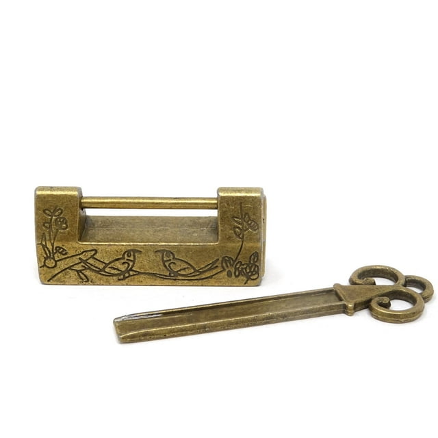 Candado con forma de hoja y flor de pájaro tallado, estilo antiguo Vintage, tamaño Mini, con llave para cajón de joyero