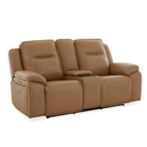 Liberty Furniture Power Recline Loveseat with Console, Charging Ports - York Butternut Leather