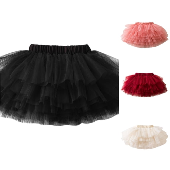 QTSHPN Ballet Skirt Kids Girls Holiday Party Dance Tutu Fashion Girls Skirts Black 4-5 Years