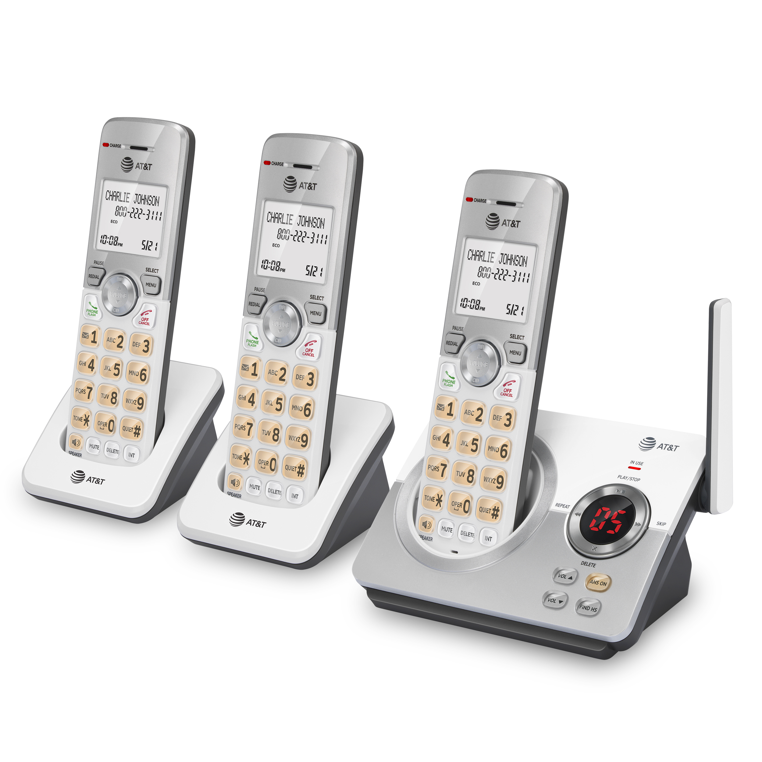 AT&T EL52319 Expandable Cordless Phone with Unsurpassed Range, Answering System and Caller ID, 3 Handsets, White/Silver - image 5 of 10