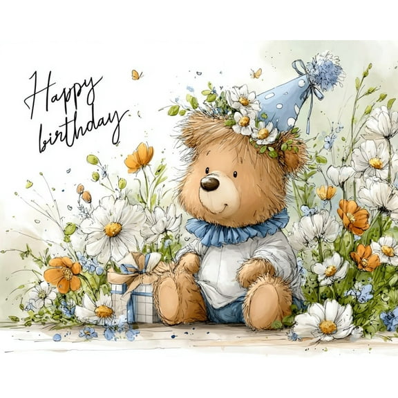 Paint by Numbers for Adults Kids Beginner Birthday Bear in the Flowers DIY Acrylic Painting by Numbers Kits with Brushes Acrylic Pigment Home Decoration Gifts 16 x 20 inch