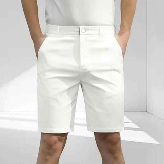 Mens Solid White Casual Shorts, Classic Fit, Summer Daily & Formal - Casual Use
