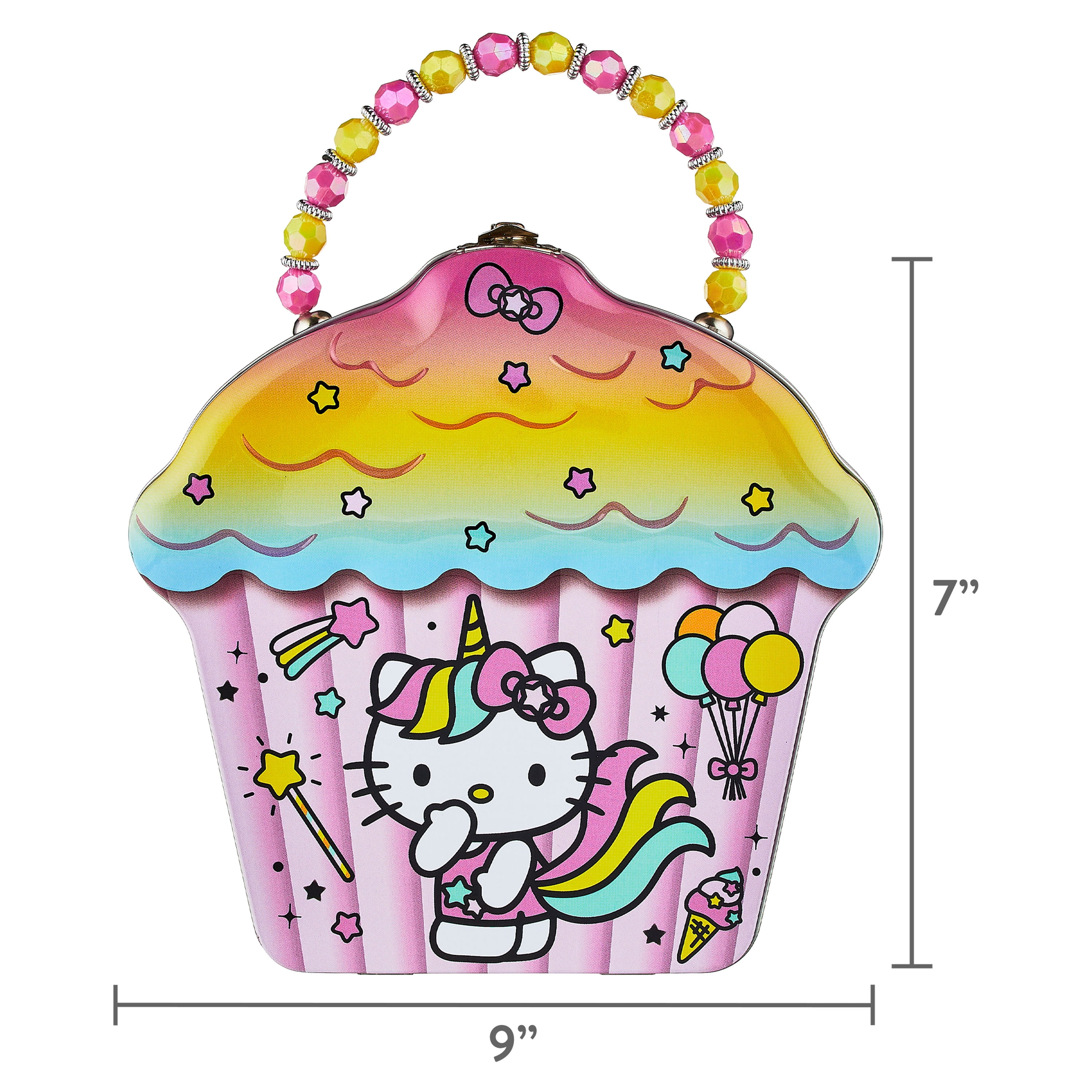 Hello Kitty Cupcake Shaped Easter Tin Carry All, 1 Count Beaded Handle, Sanrio
