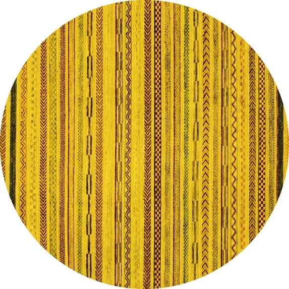 Ahgly Company Indoor Round Abstract Yellow Modern Area Rugs, 4' Round