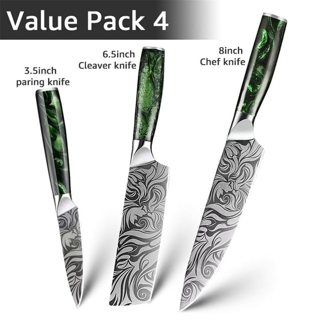 Akatsuki Kitchen Knife Set 3-7pcs Forged Damascus Steel Japanese Chef Knife for Meat Vegetable Slicing Cutter with Easy-Grip Resin Handle and Giftcase