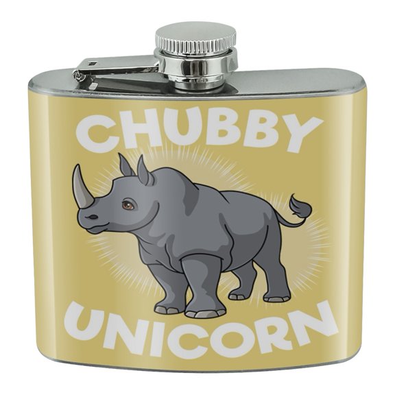 Chubby Unicorn Rhino Rhinoceros Stainless Steel 5oz Hip Drink Kidney Flask