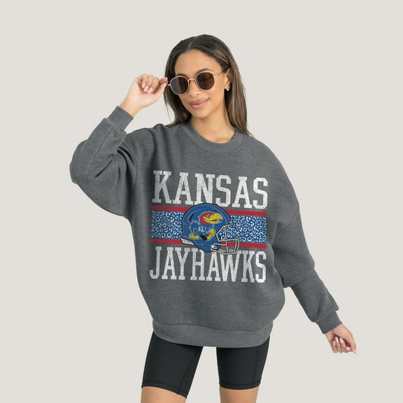 Women's Gameday Couture Charcoal Kansas Jayhawks Premium Fleece Pullover Sweatshirt