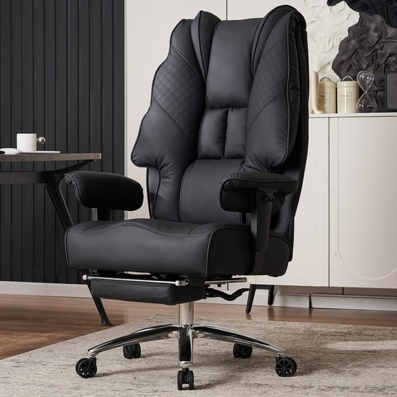 ATMILD High Back Ergonomic Office Chair Big and Tall Leather Executive Computer Desk Chair with Footrest, Black