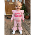 thumbnail image 5 of RUINIXCW Auntie's Bestie Toddler Baby Girl Spring Fall Winter Outfit Newborn Infant Girl Clothes Waffle Stripe Long Sleeve Sweatshirt Flare Pants Set, 5 of 10